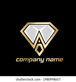 Vector diamond logo with letter A in gold color