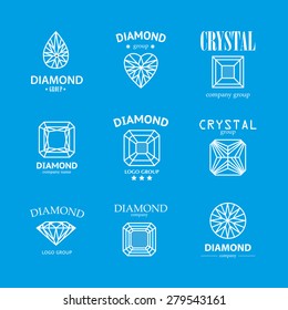 Vector diamond logo set. Jewellery logo collection. Rhinestone company.