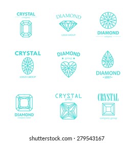 Vector diamond logo set. Jewellery logo collection. Rhinestone company.