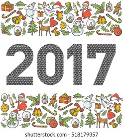 Vector diamond numbers 2017, and Christmas, and New Year objects