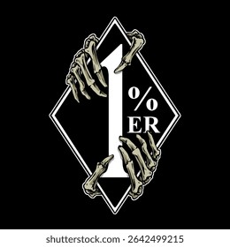 vector of diamond one percent motorcycle skull hand biker badges