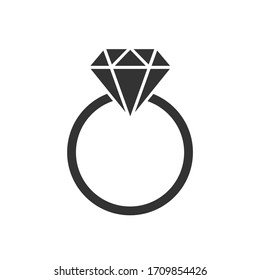 Vector diamond ring isolated on white background.  Wedding or engagement illustration, diamond ring symbol.