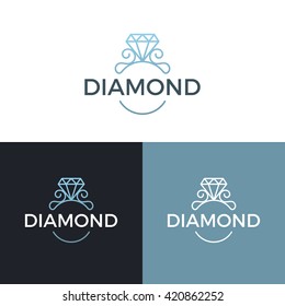 Vector diamond ring logo design. Abstract logo template. Vector illustration.