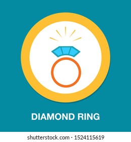 Anillo de diamantes de vectores - ilustración de boda o compromiso, símbolo de anillo de diamantes