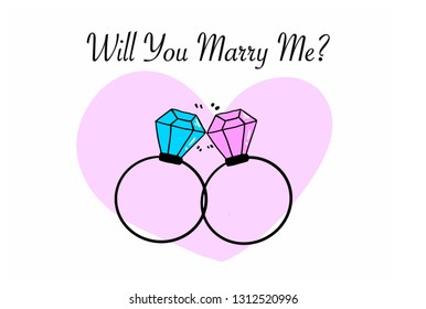 Vector diamond  rings will you marry concept.
