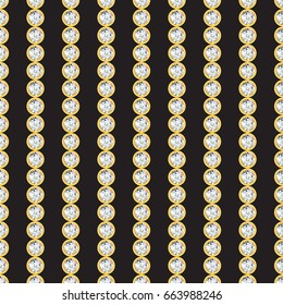 Vector diamond stone seamless pattern. Diamonds on black background.