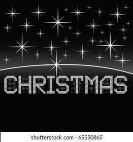 Vektordiamantenwort Xmas auf Schwarz mit Sternen