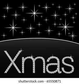 vector diamond word Xmas on black with stars