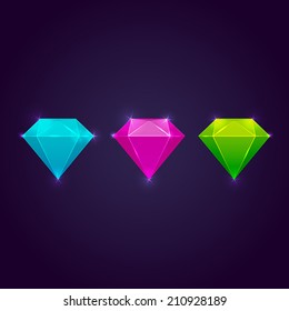 Vector diamonds icons - blue, pink, green