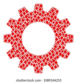 Vector diamonds suit icons are arranged into gearwheel illustration. Industrial design concept constructed from diamonds suit items.