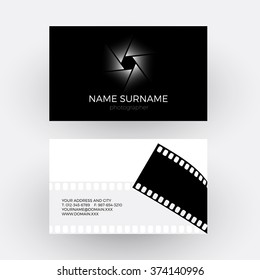 Vector Diaphragm And Camera Roll, Concept Of Photographer. Business Card