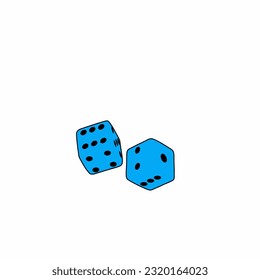 Vector dice in blue color with white background for game icon, cute icon illustration