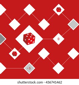 Vector dice. Game of dice. Background red color