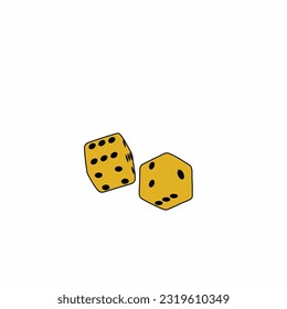 Vector dice in gold color with white background for game icon, cute design, icon illustration