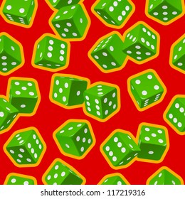 Vector dice seamless background. Green on red
