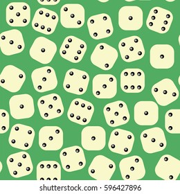 Vector Dice Seamless Pattern on Green Background. Gambling Texture