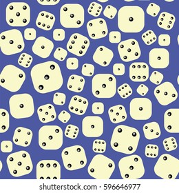 Vector Dice Seamless Pattern on Blue Background. Gambling Texture
