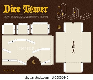 Vector Dice tower paper model template for RPG board game Dungeons and Dragons. Cut out. Cardboard production.