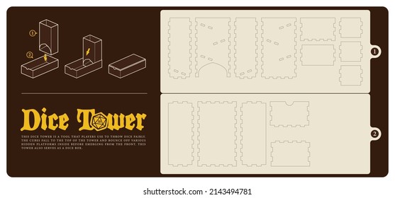 Vector Dice tower paper model template for RPG board game Dungeons and Dragons. Laser cut Wooden production. For 4 mm plywood.