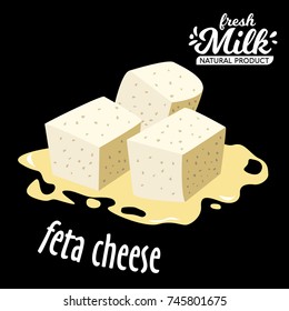 vector diced feta cheese icon isolated on black background.
