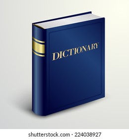 Vector Dictionary Book With Blue Cover And Gold Letters