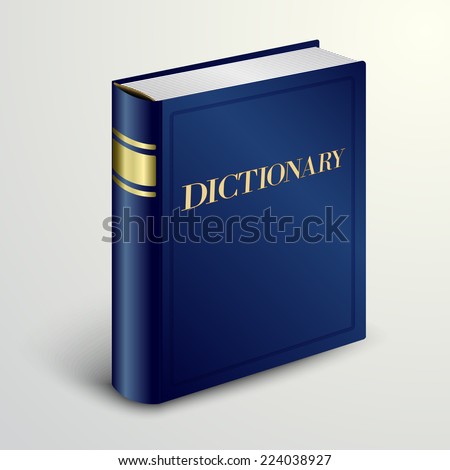 Vector dictionary book with blue cover and gold letters