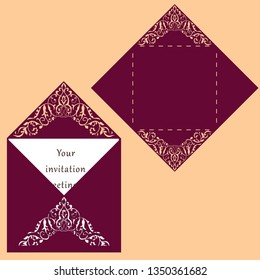 Vector die cut envelope template for laser cutting. Invitation envelope.