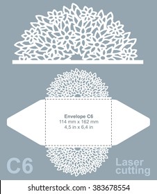 Vector die cut envelope template for laser cutting. Invitation envelope C6.