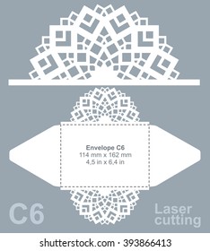 Vector die cut envelope template for laser cutting. Invitation envelope C6.