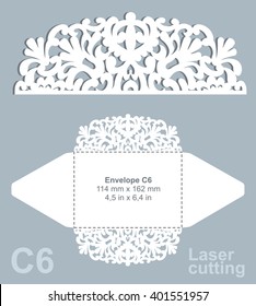 Vector die cut envelope template for laser cutting. Invitation envelope C6.
