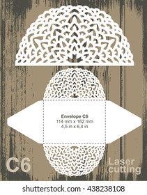 Vector die cut envelope template for laser cutting. Invitation envelope C6. Wedding Invitation template.