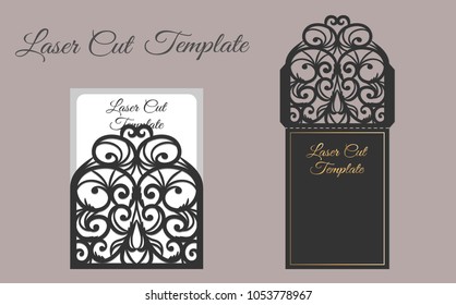 Vector die laser cut envelope template. Invitation envelope. Wedding lace invitation mockup. Vector die laser cut wedding card template. Wedding invitation card mockup