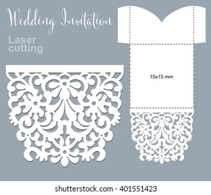 Vector Die Laser Cut Envelope Template. Invitation Envelope. Wedding Lace Invitation Mockup.
15x15 Cm