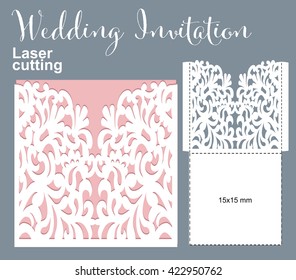 Vector die laser cut envelope template. Invitation envelope. Wedding lace invitation mockup. Vector die laser cut wedding card template. Wedding invitation card mockup