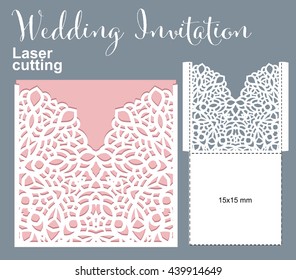 Vector Die Laser Cut Envelope Template. Invitation Envelope. Wedding Lace Invitation Mockup. 