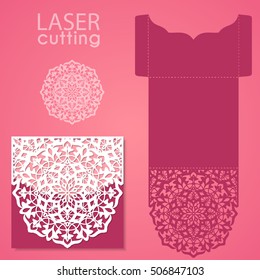 Vector die laser cut envelope template. Wedding lace invitation mockup. Vector die laser cut wedding card template. Invitation envelope.