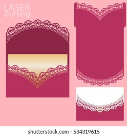 Vector die laser cut envelope template. Wedding lace invitation mockup. Wedding card template for cutting. Pocket envelope template.Suitable for greeting cards, invitations, menus.