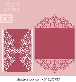 Vector die laser cut envelope template. Wedding lace invitation mockup. Vector die laser cut wedding card template. Invitation envelope.