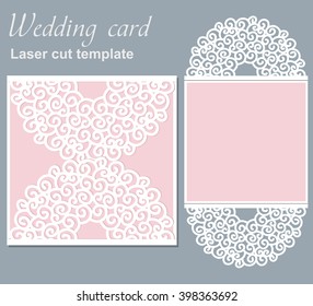 Vector die laser cut wedding card template. Wedding invitation card mockup. 