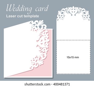 Vector die laser cut wedding card template. Wedding invitation card mockup.15x15 cm