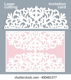 Vector die laser cut wedding card template. Wedding invitation card mockup