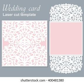 Vector Die Laser Cut Wedding Card Template. Wedding Invitation Card Mockup