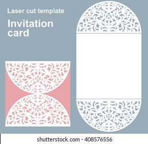 Vector die laser cut wedding card template. Wedding invitation card mockup.