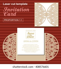 Vector die laser cut wedding card template. Wedding invitation card mockup.