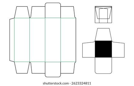 vector dieline design of packaging box with closed and open lock simulation on white background