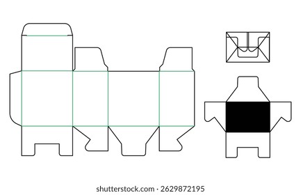 Vektorgrafikdesign der Verpackungsbox mit geschlossener und offener Schlosssimulation auf weißem Hintergrund