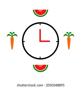 Vector Diet Eating Hours. Meal with Fruits and Vegetables.