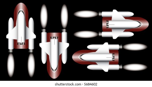 Vector of Different angles of Space shuttle in flight