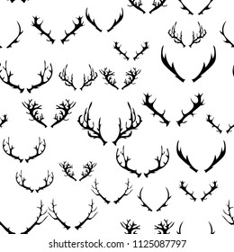 Vector Different Animal Horns Seamless Pattern Isolated on White Background