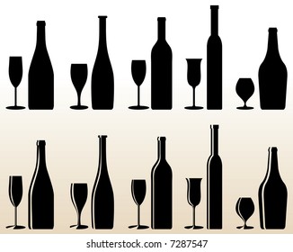 vector different bottles and glasses